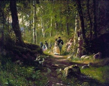 Ivan Ivanovich Shishkin Painting - a walk in the forest 1869 classical landscape Ivan Ivanovich